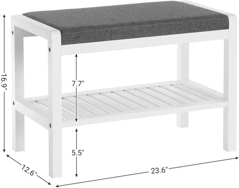 Bamboo Shoe Bench Rack With Padded Seat Storage Shelf Bench for Entryway Bedroom Living Room Hallway