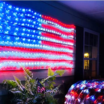 LED Light American Flag - Illuminate your patriotism with this stunning flag featuring bright LED lights that display the red, white, and blue colors of the American flag. Perfect for adding a touch of patriotism to your home or office decor. The flag is made from durable and weather-resistant materials, ensuring it can be used both indoors and outdoors.