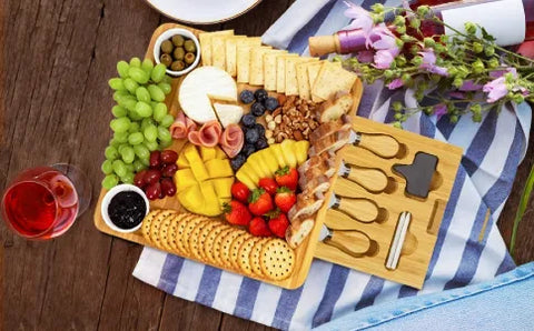 Large Bamboo Charcuterie Cheese Board and Knife Set wedding, housewarming, anniversary ,kitchen, Christmas gift, Mother's day gifts for couples and hostess