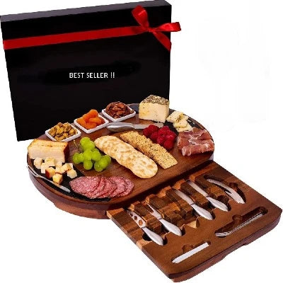 Acacia extra large round charcuterie board set 17 in