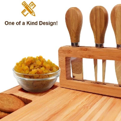 NovoBam Bamboo Cheese Board with Cutlery Set