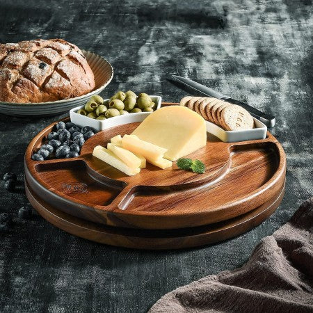 Round Cheese Cutting Board Set, Acacia Wood Charcuterie Board Set, Cheese Serving Platter, Perfect Meat Cheese Board and Utensil Set