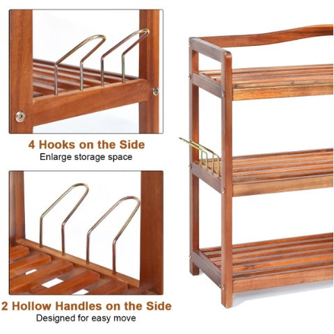 Natural 2-Tier Wood Shoe Rack