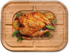Large Bamboo butcher block cutting Board! NovoBam chopping block is perfect for carving turkey and other large cuts of meat. Made from high-quality bamboo, it is both durable and eco-friendly.