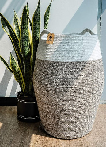 Brown Mix Grey Woven Cotton Rope Laundry Hamper