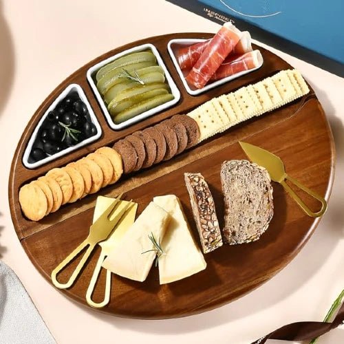 Oval Acacia Serving Platter Set Round extra large charcuterie board- NovoBam