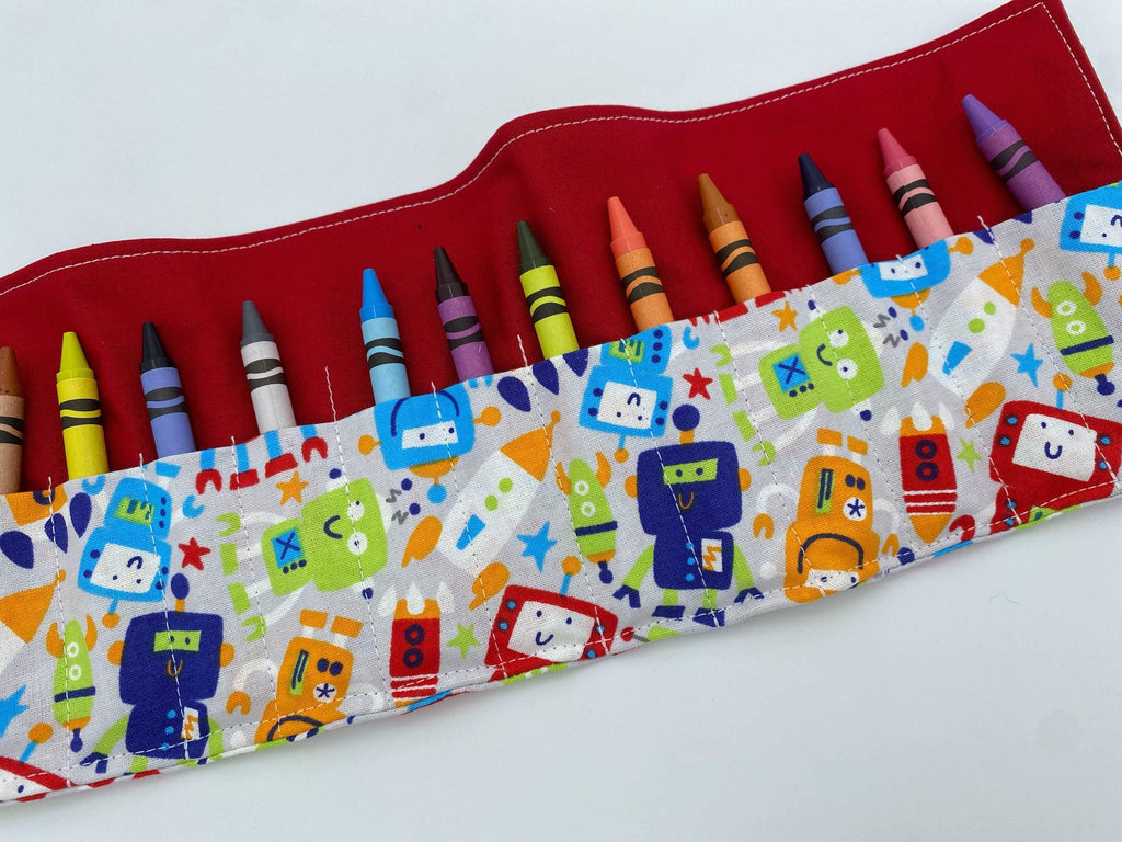 Dinosaur Crayon Roll, Toddler Travel Toy, Boy's Crayon Case, Crayon Wallet