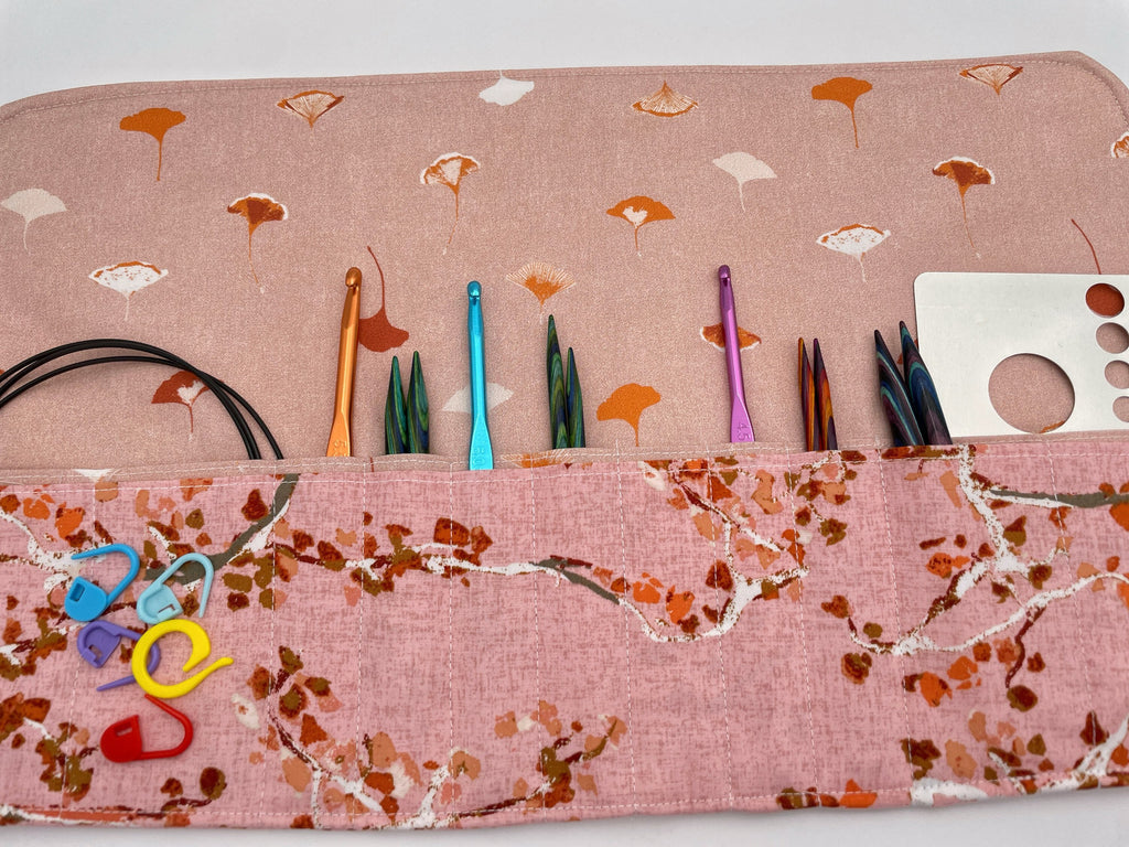 Interchangeable Knitting Needle Case, Fabric Crochet Hook Roll, Knitting  Needle Storage, Pink