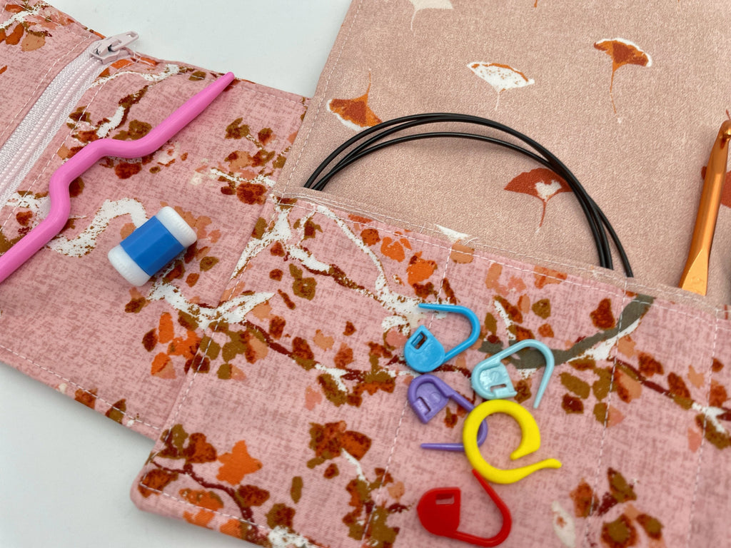 Interchangeable Knitting Needle Case, Fabric Crochet Hook Roll, Knitting  Needle Storage, Pink