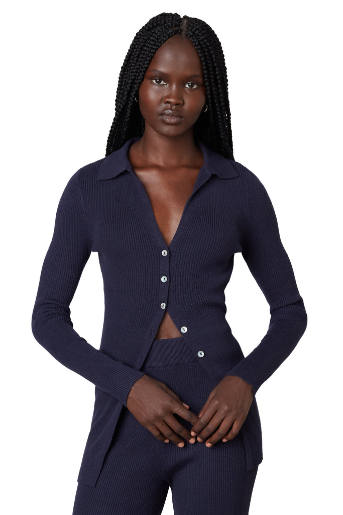 kam cardigan in midnight front view