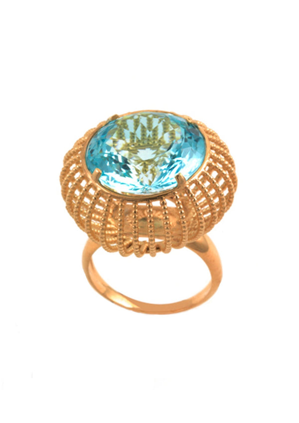 ASSYA Rose Gold & Blue Topaz Cage Ring