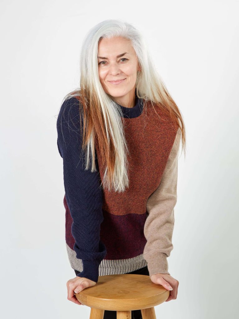 Catherine Hayward of Esquire wearing Oliver Spencer knitwear.