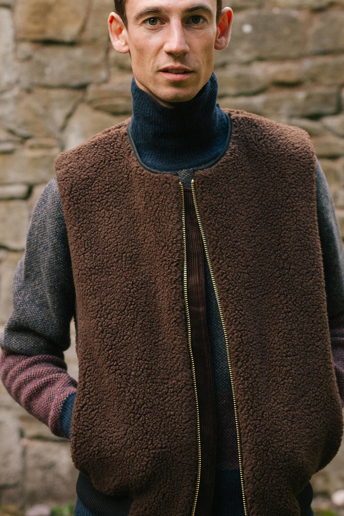 Winter knitwear by Oliver Spencer, including this thick wool gilet.