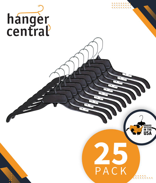 Hanger Central Recycled Heavy Duty Plastic Bottoms Hangers with Ridged Pinch Clips Pants Hangers, 10 inch, Black, 10 Pack