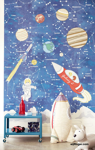 Wijffinger Wallpower Junior rocket, astronaut and stars mural