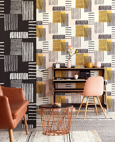 Eijffinger Stripes + retro geometric wallpaper