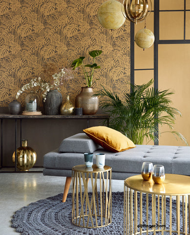Eijffinger Reflect 378010 sophisticated metallic gold and charcoal glam jungle wallpaper