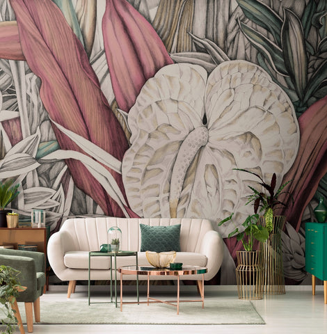 Tres Tintas Rubrica M3405-2 giant floral and leaf jungle mural