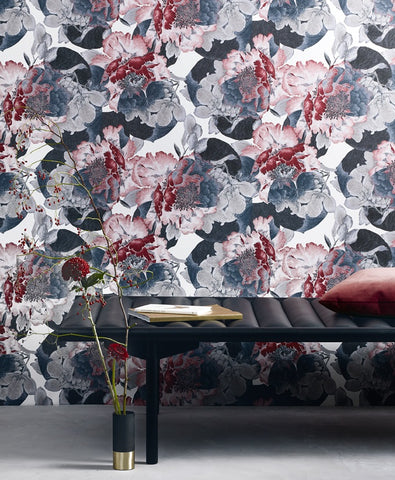 Khroma Glasshouse GLA701 large black & plum contemporary floral wallpaper