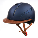 Reithelm LADY Blau mit braunem Leder von JIN Stirrup JS Italia, CAP LADY Blue with brown leather, Reitkappe, Helm, riding helmet