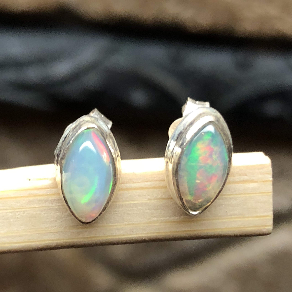 Genuine Ethiopian Opal 925 Solid Sterling Silver Stud Earrings 8mm