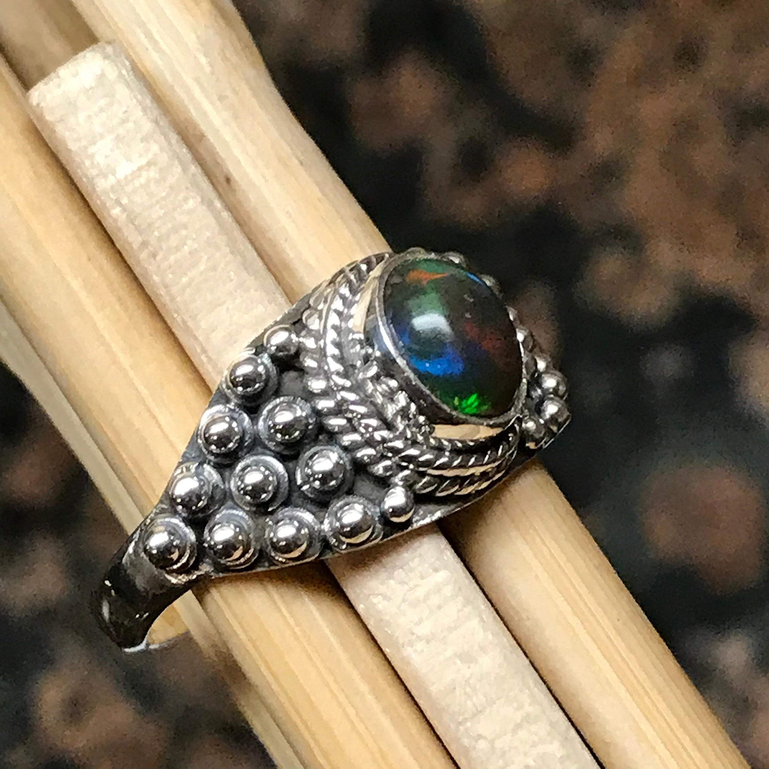 Genuine Chalama Black Opal 925 Solid Sterling Silver Engagement Ring ...