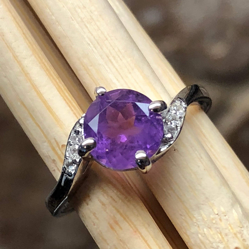 Natural 1ct Purple Amethyst, White Topaz 925 Solid Sterling Silver