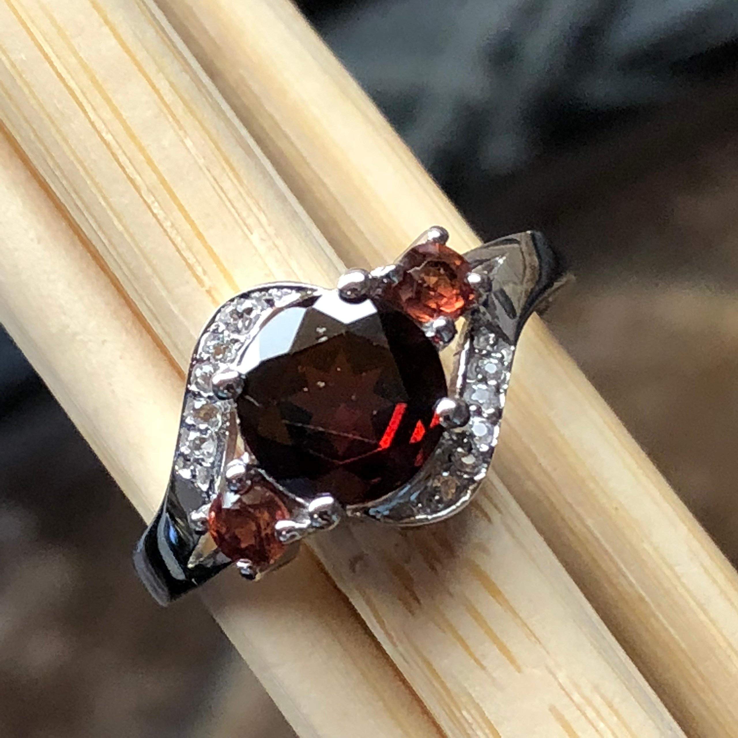 Natural 2ct Pyrope Garnet, white topaz 925 Solid Sterling Silver ...