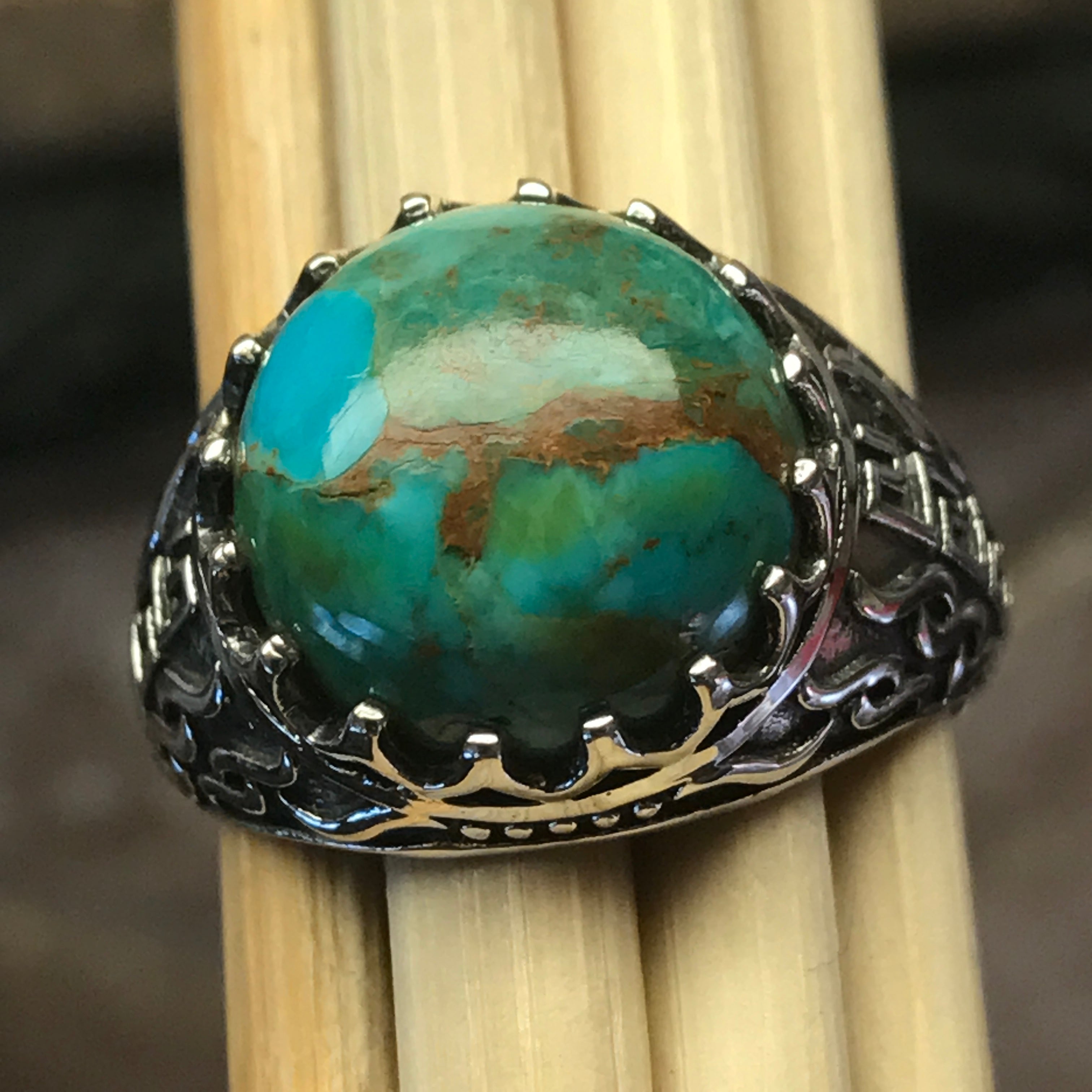 Natural Green and Blue Mohave Turquoise 925 Solid Sterling Silver Men's ...