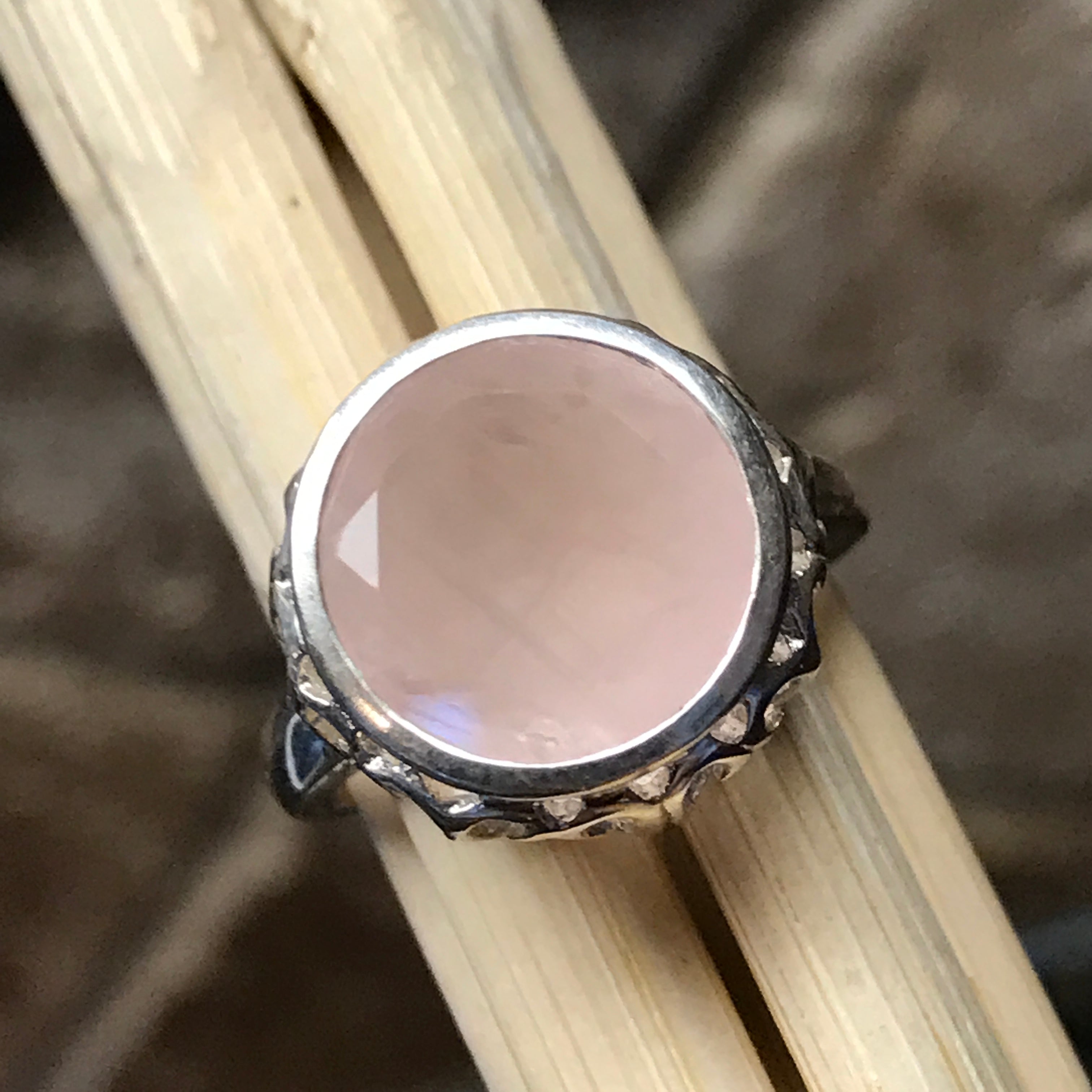 Natural 4ct Pink Rose Quartz 925 Sterling Silver Ring Size 6, 8, 9 - Natural Rocks by Kala