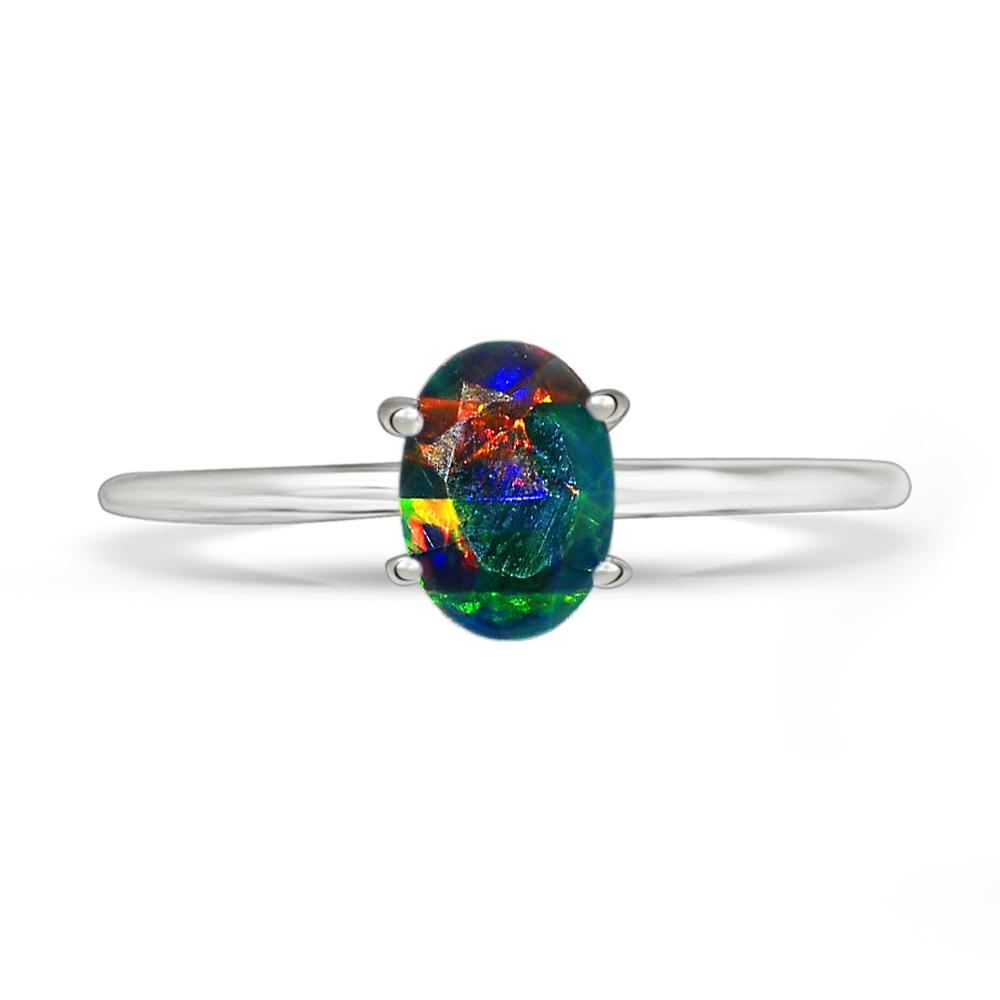 Genuine Chalama Black Opal 925 Solid Sterling Silver Engagement Ring Size 6, 7, 8, 9 - Natural Rocks by Kala