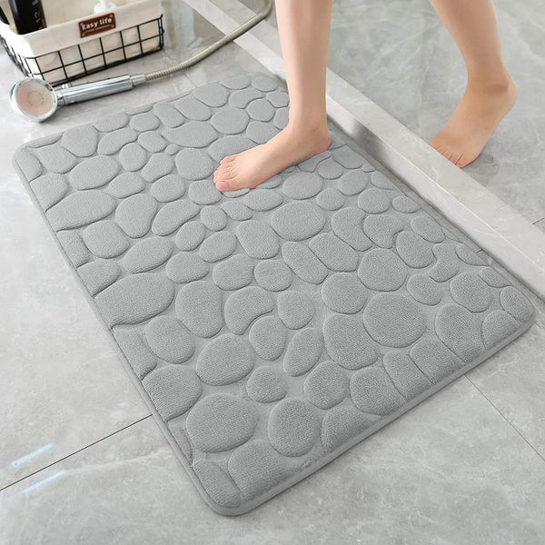 Cobblestone Bath Mat Anti-Slip Shower Carpet Soft Foot Pad Embossed  Bathroom Rugs Memory Foam Bathroom Mat Absorbent Quick Dry