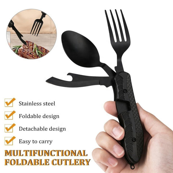 Multitool Outdoor Camping Utensils Portable 4 in 1 Stainless Steel Fol –  VIGOR MARKET