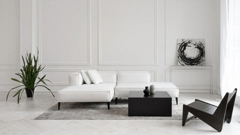 a living room with white walls