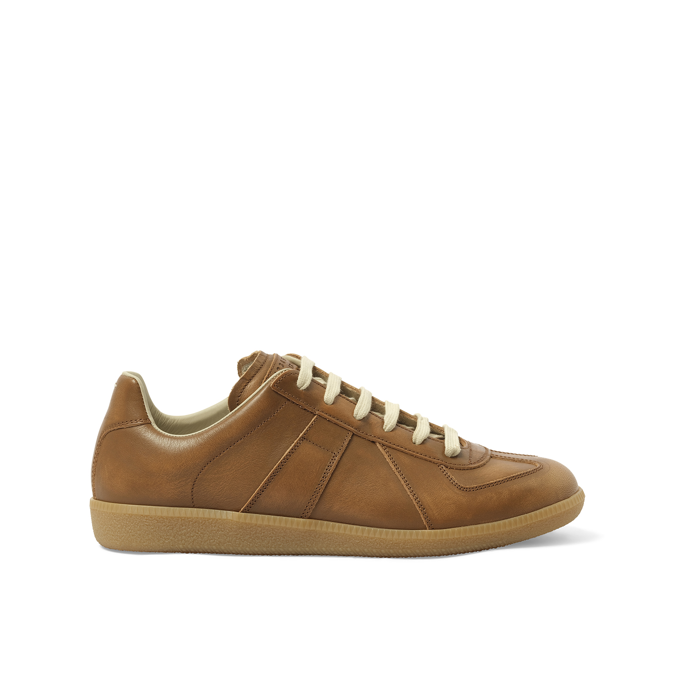 Maison Margiela Margiela Distressed Leather Replica Sneaker Brown In Safari Shade