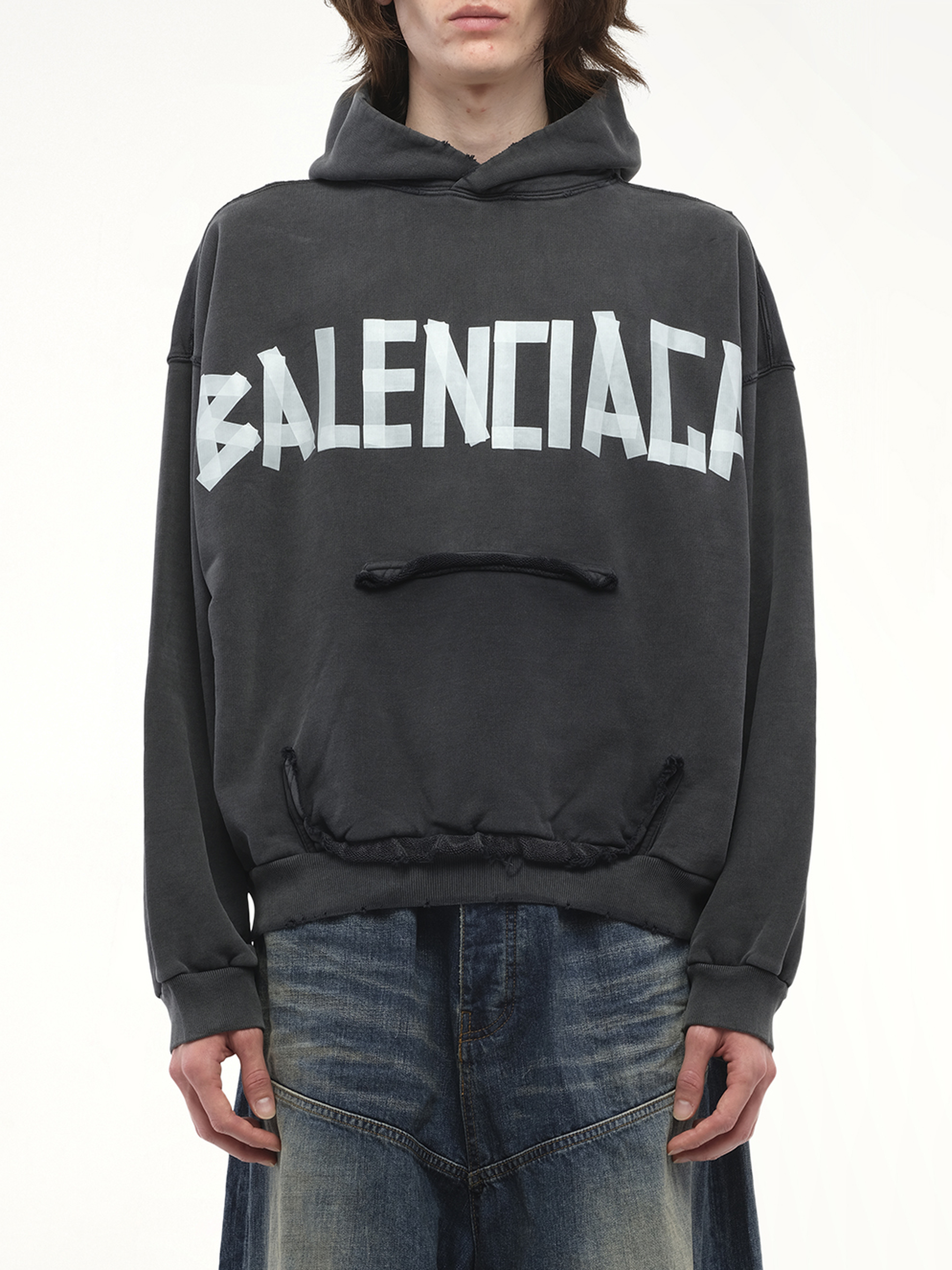 Balenciaga Black Hoodie With Logo Lettering On The Front And Logo Print On The Back In Cotton Man