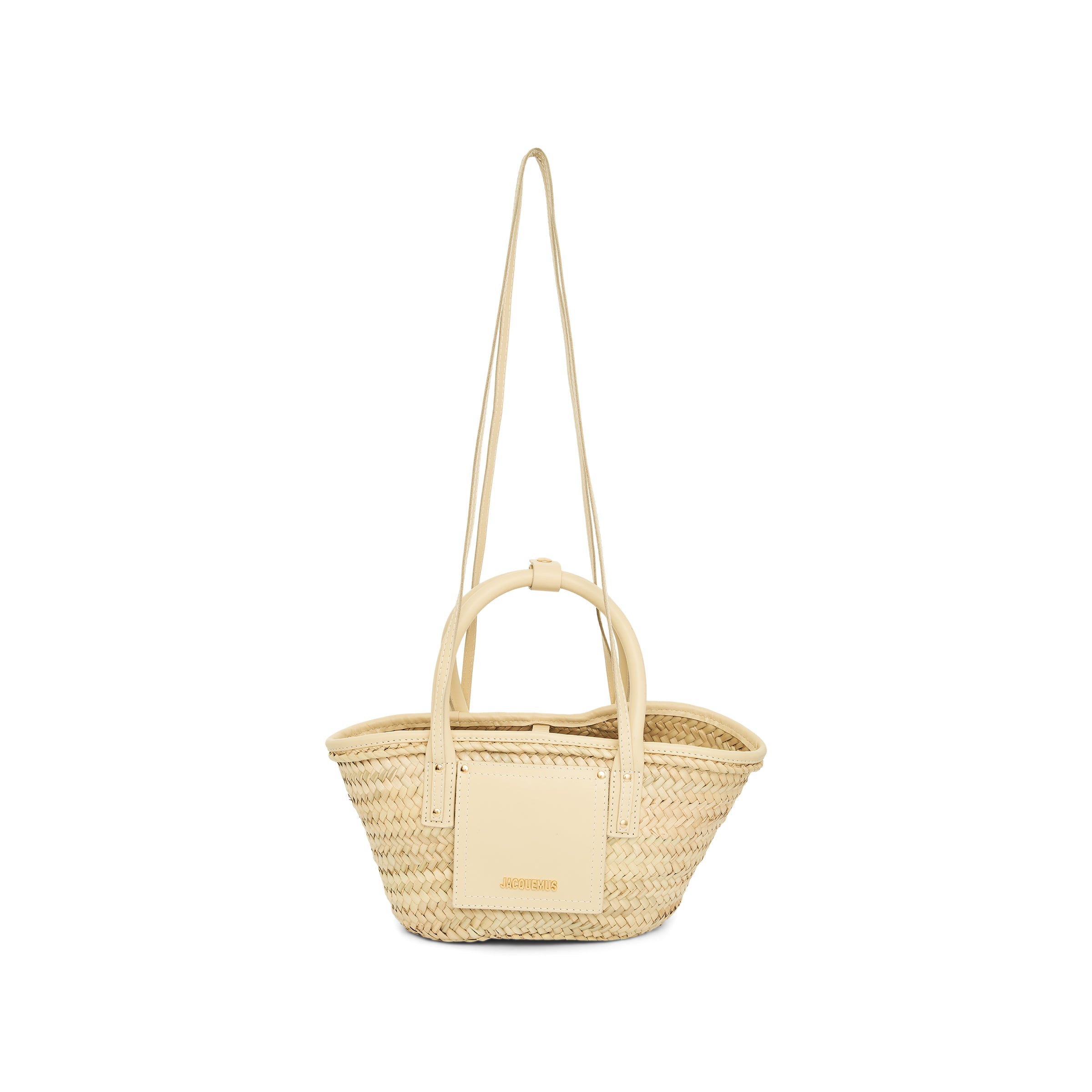 Shop Jacquemus Le Petit Panier Soli Straw & Leather Bag