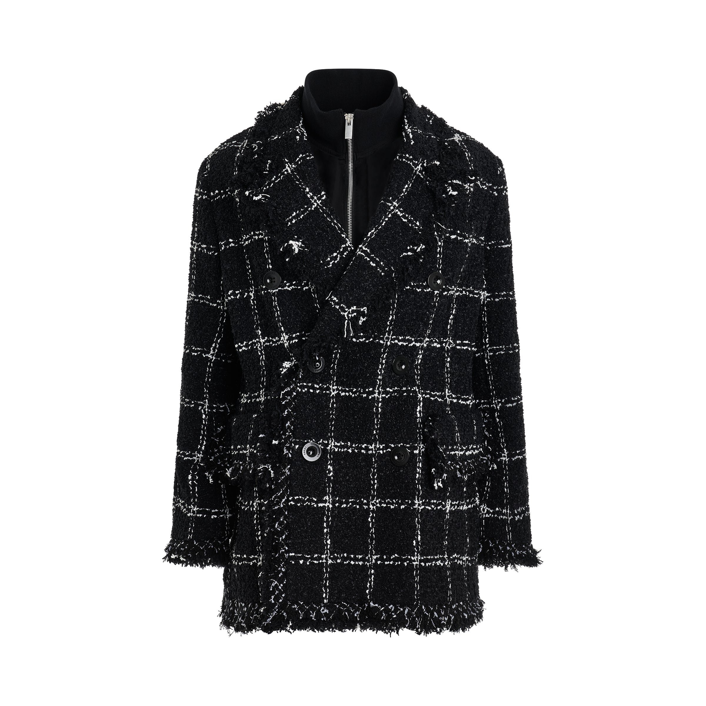 Shop Sacai Layered Tweed Jacket