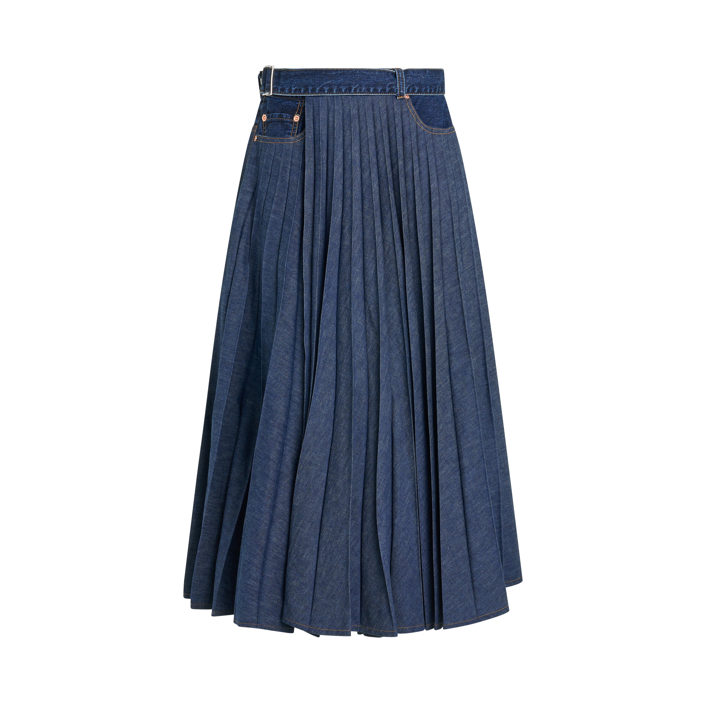 Shop Sacai Pleated Denim Skirt