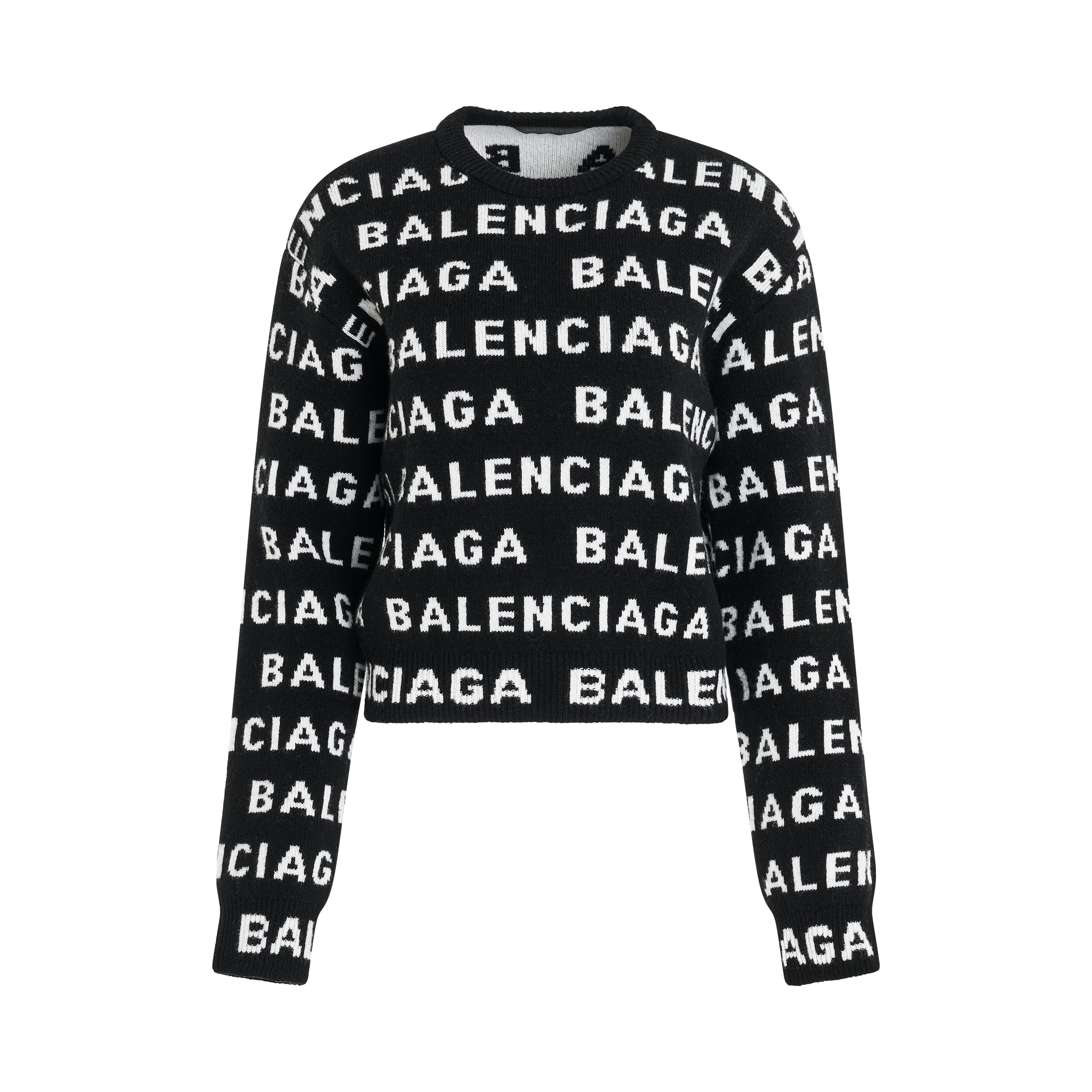Shop Balenciaga All-over Logo Cropped Sweater