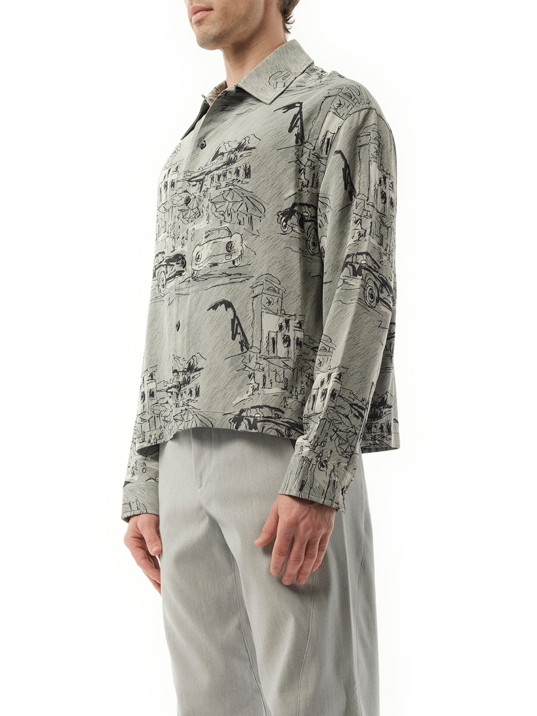 Jacquemus Men's La Chemise Corto Capri Cars In Grey