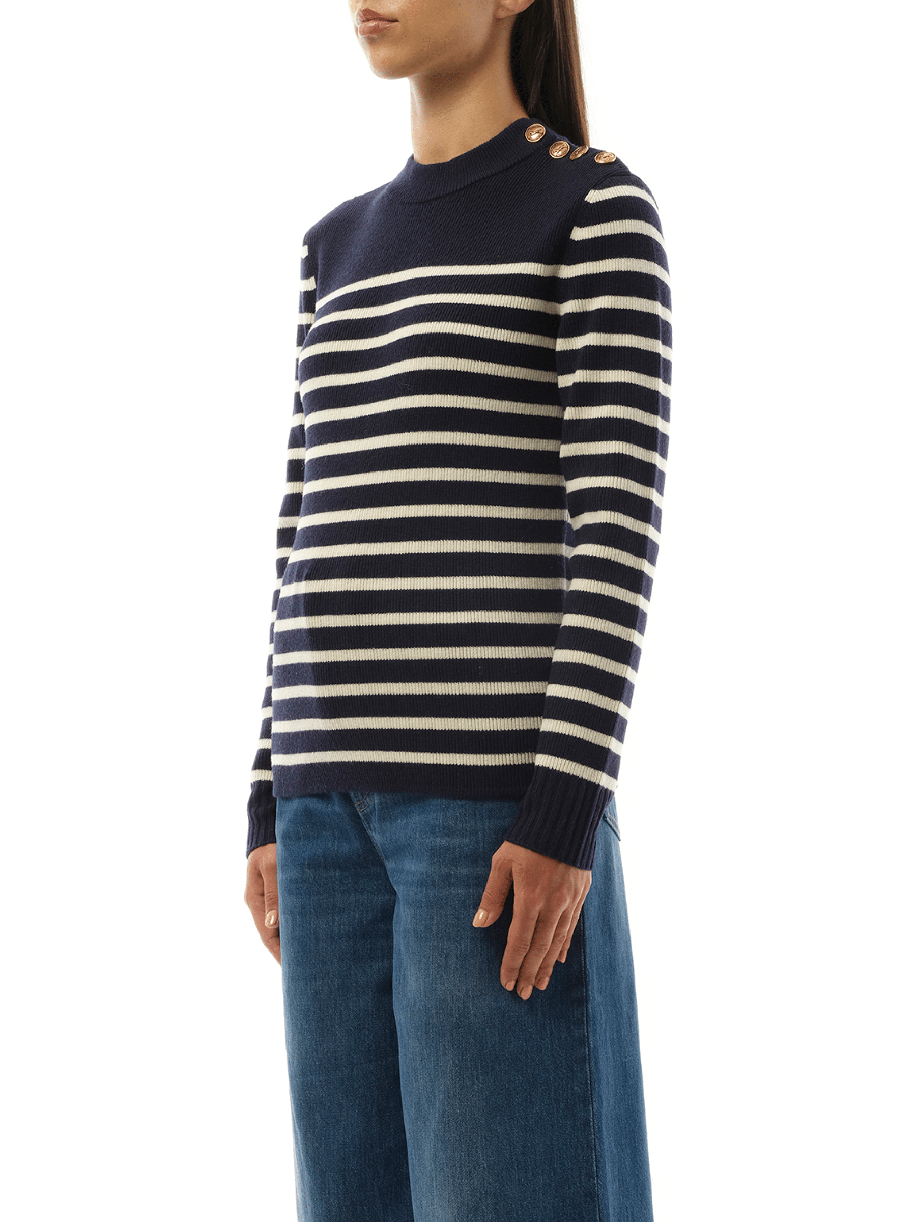 Chloé Pull Marinière En Maille De Laine Et Cachemire Femme Bleu Taille L 92% Laine, 8% Cachemire In Blue/white