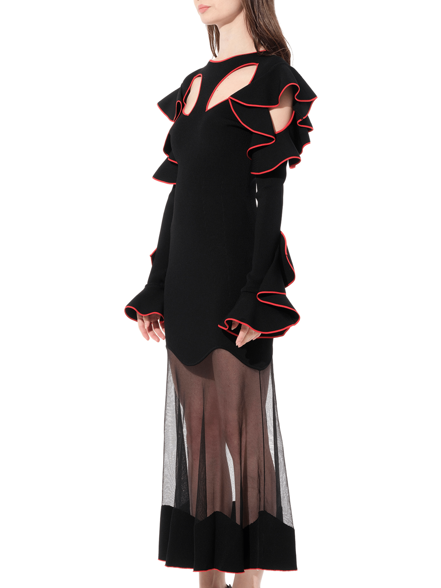 Alexander Mcqueen Women's Long Sleeve Knit Dress In Black/red