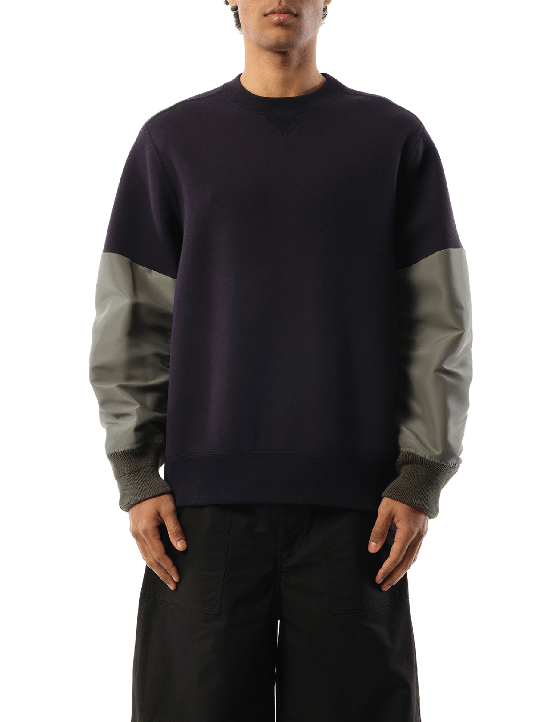 Sacai X Men's Nylon Twill X Sponge Sweatshirt In Navy/khaki