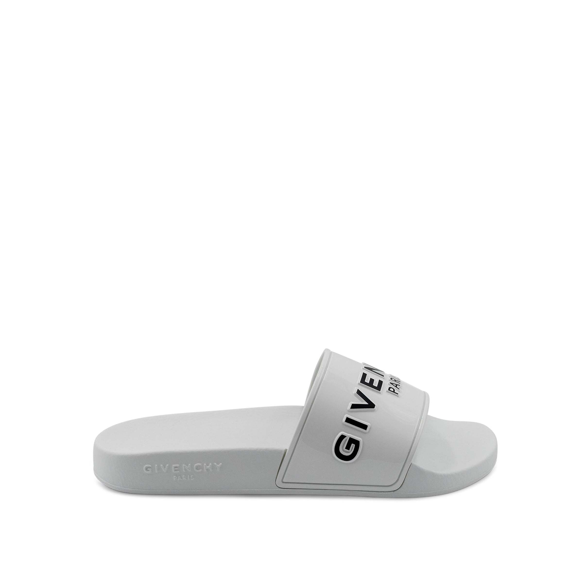 GIVENCHY Logo Flat Glossy Sandals in White | MARAIS