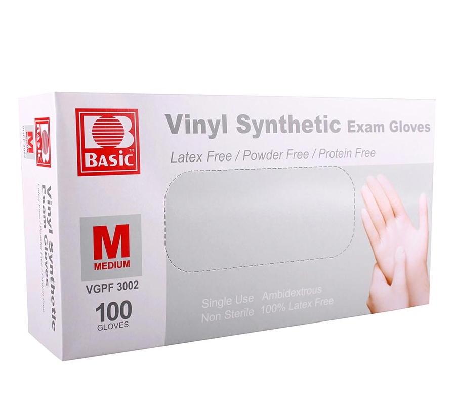 Basic (TM) Synthetic Clear Vinyl Exam Gloves, Medium (100 Count)