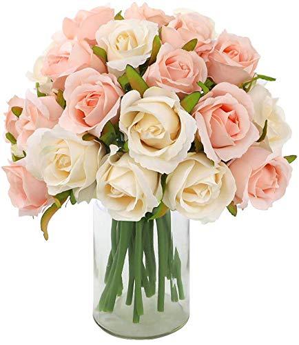 24 PCS Rose Artificial Flowers, Single Fake Rose Flower Bouquet