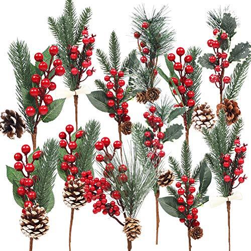 Berry Picks - 12 Artificial Red Berry Stems Red Christmas Tree For Home  Decor