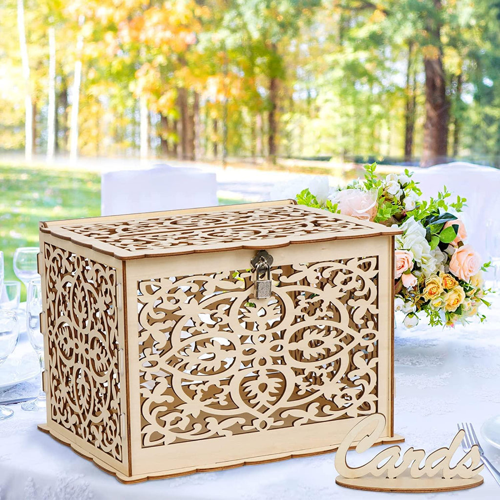 OurWarm DIY Wedding Card Box with Lock Rustic Wood Card Box Gift Card Holder Card Box Perfect for Weddings, Baby Showers, Birthdays, Graduations