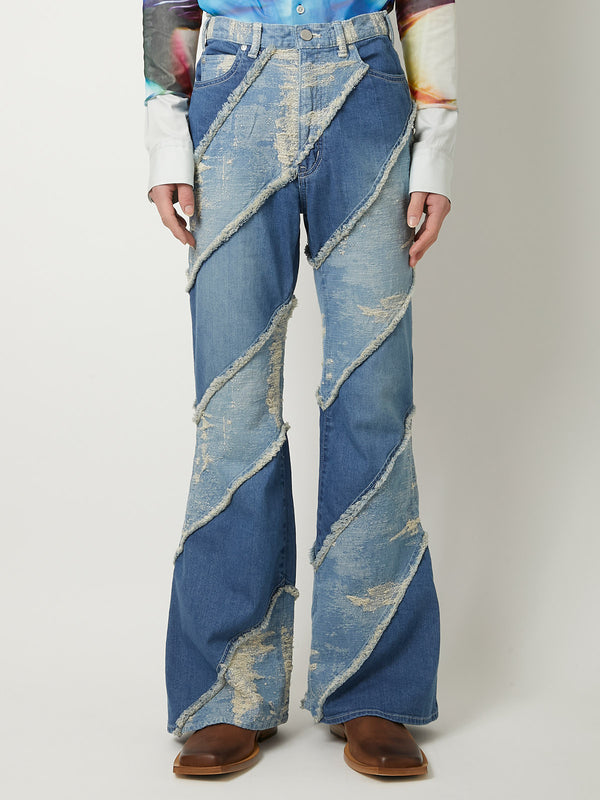 TAAKK DENIM DESIGN FLARED PANTS BLEACH